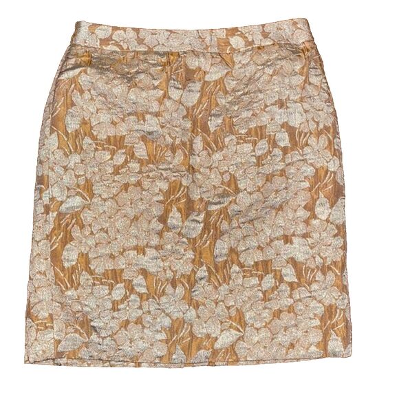 Talbots Pencil Skirt Womens Size 6P Copper Metallic Gold Brocade Cocktail - Picture 1 of 9